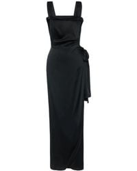 Maison Margiela - Kleedjes ,Zwart ,Satijn Zijden Satijnen Maxi Jurk Met Draping - Lyst