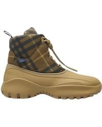 Burberry - Karierte gewebte stiefel mit gummischuh - Lyst