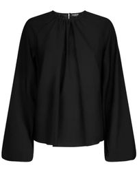 Dondup - Overhemden ,Zwart ,Wol Raglan Blouse Met Popeline Ruches - Lyst