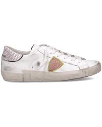 Philippe Model - Einzigartige Weiße Ledersneaker Mit Pinkfarbenem Python-Detail - Lyst