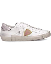Philippe Model - Schoenen ,Wit ,Katoen Unieke Witte Leren Sneakers Met Roze Python Detail - Lyst