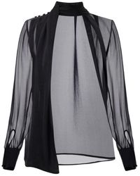 Elisabetta Franchi - Overhemden ,Zwart ,Zijden Voile Blouse Met Lange Mouwen En Sjaal - Lyst