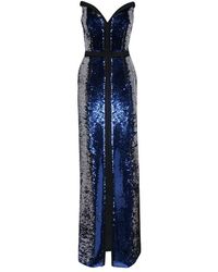 Genny Long bustier sequined gown - Blau