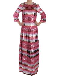 Dolce & Gabbana Floral Sequined Crystal Gown Dress - Roze