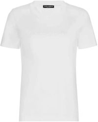Dolce & Gabbana - Tops ,Wit ,Katoen Geborduurd Logo Katoenen T-Shirt - Lyst
