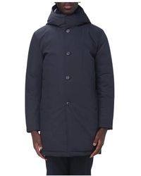 Fay - Jassen ,Blauw ,Leer Parka Met Capuchon Halflang - Lyst