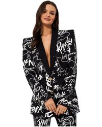 CAMILLA - Jassen ,Zwart ,Leer Zwarte Spirit Scribble Patroon Blazer - Lyst