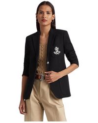 Ralph Lauren - Jassen ,Zwart ,Katoen Zwarte Blazer Met Zilveren Monogram - Lyst