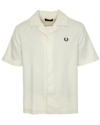 Fred Perry - Overhemden ,Wit ,Katoen Piqué Texture Revere Collar Shirt - Lyst