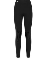 Philipp Plein - Broeken ,Zwart ,Polyester Leggings Met Latex Inzetstukken - Lyst