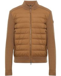 Moncler - Truien & Vesten ,Bruin ,Wol Cardigan Met Gewatteerd Voorpand - Lyst