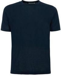 Kangra - Blaues baumwollrippen crewneck t-shirt - Lyst