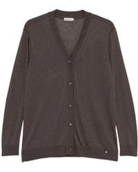 Herno - Truien & Vesten ,Bruin ,Katoen Ribgebreide V-Hals Cardigan - Lyst
