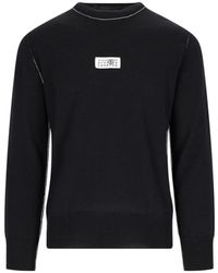 MM6 by Maison Margiela - Truien & Vesten ,Zwart ,Wol Zwarte Logo Trui Met Contrasterende Details - Lyst