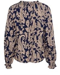 Cream - Blauwe Paisley Blouse Met Pofmouwen - Lyst