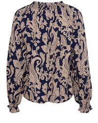 Cream - Blauwe Paisley Blouse Met Pofmouwen - Lyst
