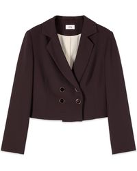 Oltre - Jassen ,Bruin ,Leer Dubbelrijige Cropped Blazer - Lyst