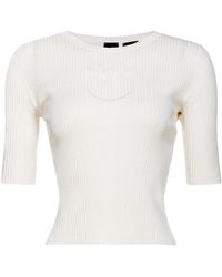 Pinko - Top de algodón y seda a rayas con logo transparente - Lyst