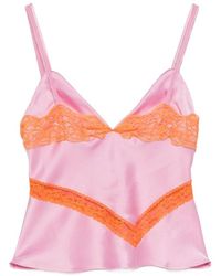 MSGM - V-Hals Top Met Kantdetails - Lyst