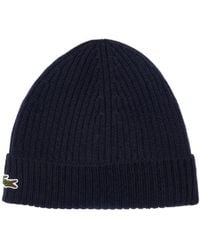 Lacoste - Accessoires ,Blauw ,Wol Klassieke Gebreide Beanie Muts - Lyst