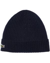 Lacoste - Accessoires ,Blauw ,Wol Klassieke Gebreide Beanie Muts - Lyst