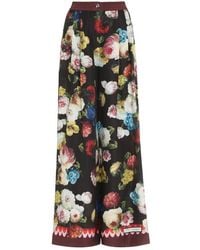 Dolce & Gabbana - Floral-print Wide-leg Silk-satin Trousers - Lyst