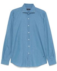 Fay - Blaues hemd mit knopfleiste und umlegekragen - Lyst
