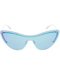 Alexander McQueen - Blaue verspiegelte cat-eye-sonnenbrille mit silbernen nieten - Lyst