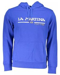 La Martina - Blaue baumwollpullover mit kapuze und stickerei - Lyst