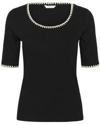 Cream - Schwarzes Gesticktes T-Shirt Top - Lyst