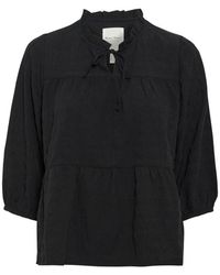 Part Two - Schwarze Bluse Mit ¾ Ärmeln Und V-Ausschnitt - Lyst