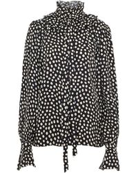 Chloé - Overhemden ,Zwart ,Tie-Front Gerimpelde Blouse - Lyst