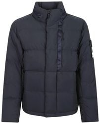 Stone Island - Jassen ,Blauw ,Katoen Kort Donsjack Met Logo - Lyst