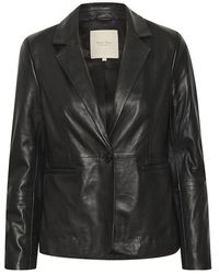 Part Two - Jassen ,Zwart ,Zwarte Leren Jas Met Kraag - Lyst