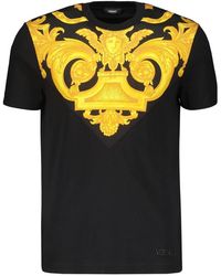 Versace - Tops ,Zwart ,Katoen Geribbelde Katoenen T-Shirt Met Print Op De Voorkant - Lyst
