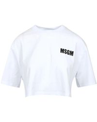 MSGM - Tops ,Wit ,Katoen Witte Katoenen Crop Crew Neck T-Shirt - Lyst