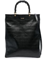 Jil Sander - Schwarze bambus shopper medium tasche,elegante weiße tote tasche - Lyst