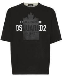 DSquared² - Schwarzes Spray-Dyed T-Shirt Mit Frontdruck - Lyst
