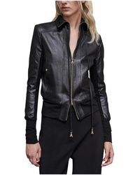 Patrizia Pepe - Jassen ,Zwart ,Leer Blouson Leren Jas - Lyst