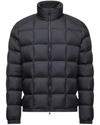 Moncler - Jassen ,Zwart ,Leer Eglise Gewatteerde Korte Donsjas Met Capuchon En Vierkant Stiksel - Lyst