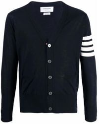 Thom Browne - Truien & Vesten ,Blauw ,Wol Merino Wool 4-Bar Classic V-Neck Cardigan - Lyst