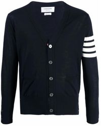 Thom Browne - Truien & Vesten ,Blauw ,Wol Merino Wool 4-Bar Classic V-Neck Cardigan - Lyst