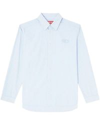 DIESEL - Overhemden ,Blauw ,Katoen Gestreepte Overhemd Met Oval D-Borduursel - Lyst