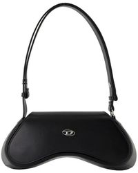 DIESEL - Schwarze Leder-Schultertasche Mit Klappe - Lyst