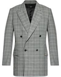 Amiri - Jassen ,Grijs ,Leer Double-Breasted Blazer Met Ruitpatroon - Lyst