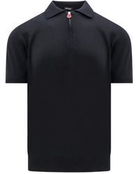 Kiton - Magliette nera a maniche corte con mezza zip - Lyst