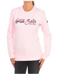 North Sails - Hoodies & Sweatvesten ,Roze ,Katoen Geribbelde Ronde Hals Sweater - Lyst