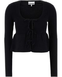 Ganni - Truien & Vesten ,Zwart ,Nylon Stretch Viscose Blend Zwarte Cardigan - Lyst