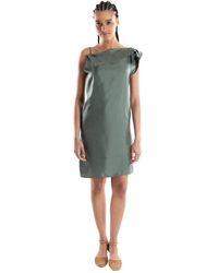 Marella - Twill Zijden Jurk Met Asymmetrische Halslijn - Lyst