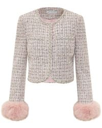 Self-Portrait - Bouclé Jas Met Manchetten Van Imitatiebont - Lyst